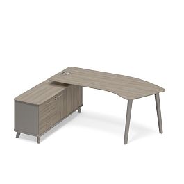 Стoл руководителя эргономичный левый (тип 5) с тумбой опорной Time metal ТМ М1 125 МП ВЛ ВЛ мокко премиум (корпус) / вяз либерти (столешница, топ, фасад) - Фото предпросмотра