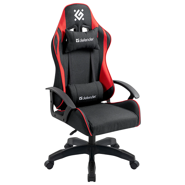 Кресло компьютерное DEFENDER "Kraken", 2 подушки, ткань, черное/красное, 64677 - Вид 4