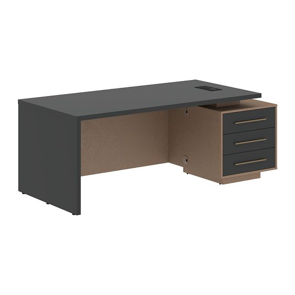 Стол руководителя с тумбой VCT 2090(R) Яшма черный/Бронза браш/Кобра 2000х900х750 VELION - Вид 1