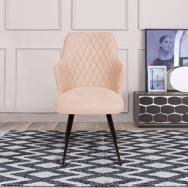 Стул поворотный на 90 градусов, функция возврата, антишум Hunt Ромб, бархат бежевый 5 / чёрный конус - Вид 6