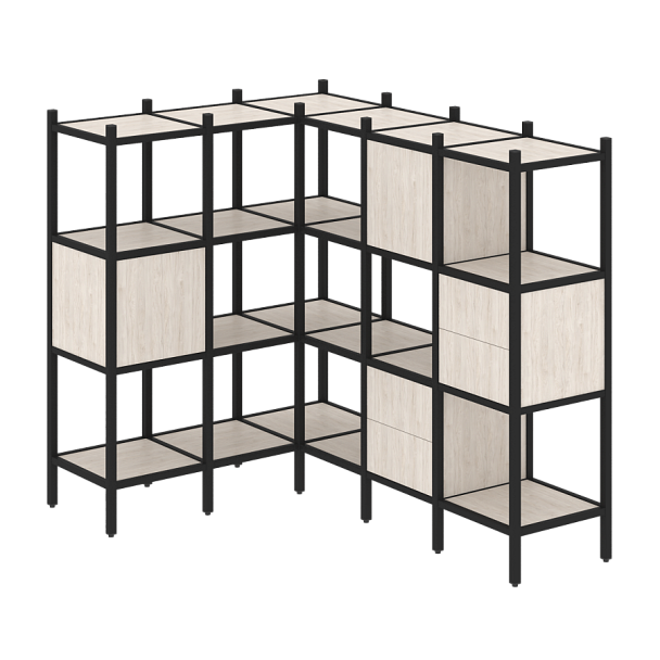 Loft Угловой внутренний стеллаж наборный VR.L-30 Денвер светлый/Чёрный металл 1278*1278*1458 - Вид 1
