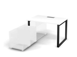 MATRIX 121B103-O Стол прямой с опорой на тумбу, пров. Merida (O-опопры) 1180х780х775 Белый/Темно-сер - Фото предпросмотра