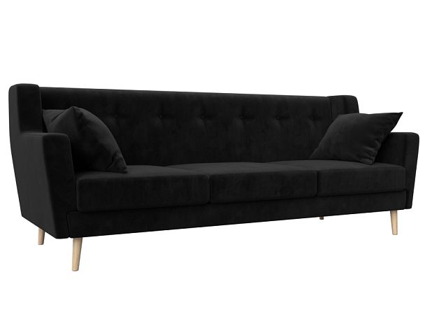 Прямой диван Брайтон 3 (полностью велюр черный) - Вид 1