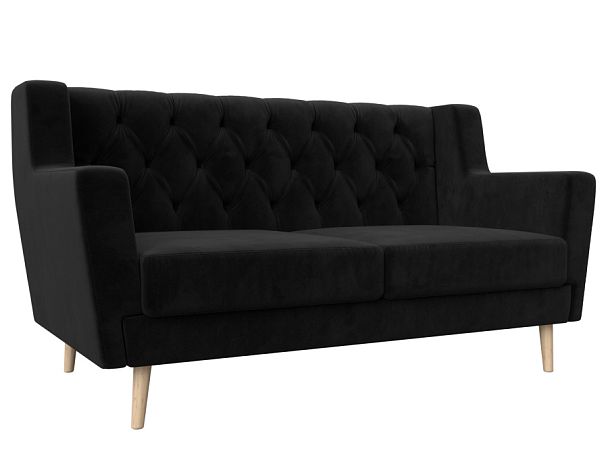 Прямой диван Брайтон 2 Люкс (полностью велюр черный) - Вид 1