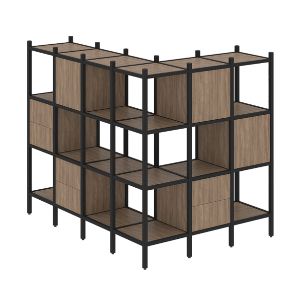 Loft Угловой внешний стеллаж наборный VR.L-52 Дуб аризона/Чёрный металл 1694*1278*1458 - Вид 1