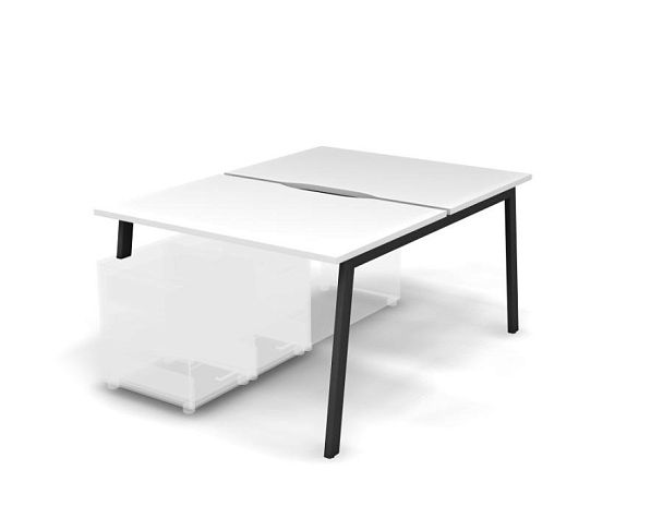 MATRIX 121В200-A Стол прямой, опора на тумбу, пров. вырез. (А-опоры) 1180х1590х775 Белый/Темно-серый - Вид 1