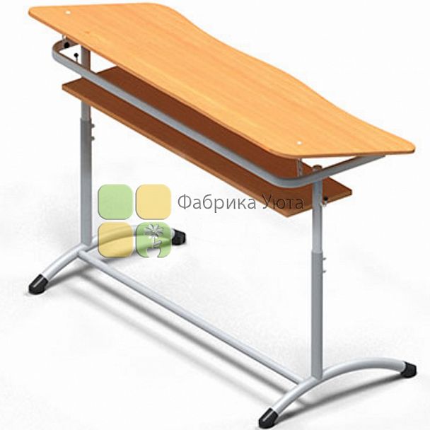 Парта двухместная ЭКСТРА (Р) с полкой и угл. накл. стол., рег (5-7 гр) - Вид 1
