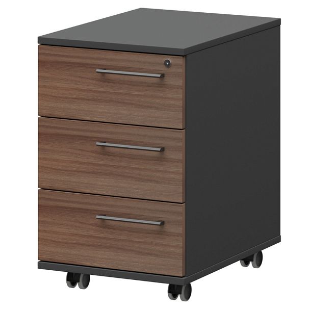 Тумба мобильная/подвесная левая KZT-61L Темный шимо/Графит 416x568x648 Кортез - Вид 1