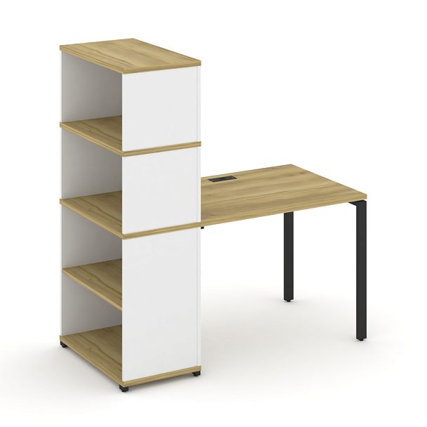 Concept Стол рабочий с опорным стеллажом с надставкой выс. CN.SP-213 Дуб Винченцо/Белый Бриллиант/Металл Черный 1400*720*1530 - Вид 1