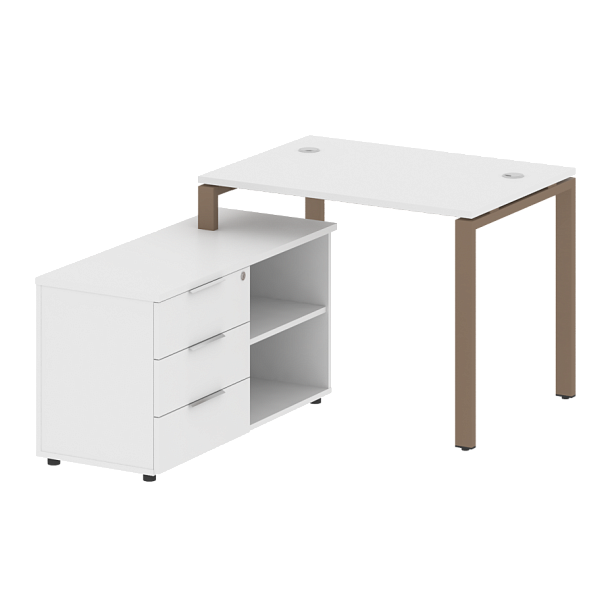 Metal System Р. ст. с тумбой на П-образном м/к БП.РС-СТС-2.1 (L) Белый/Мокко металл 1100*1520*750 - Вид 1
