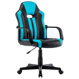 Кресло компьютерное BRABIX "Stripe GM-202", экокожа, черное/голубое, 532509 - Фото предпросмотра