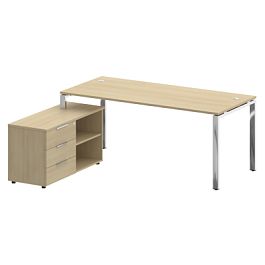 Metal System Direct Стол руковододителя с тумбой левый БГ.СРТ-5.8 (L) Акация/Нерж. сталь 1900*1620*750 - Фото предпросмотра