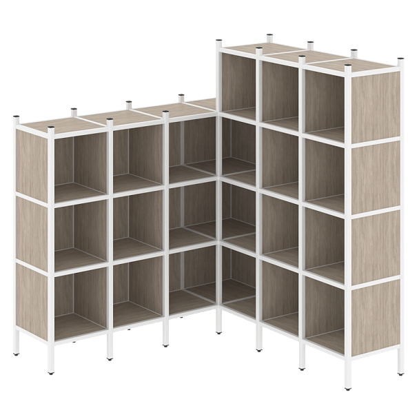 Loft Угловой внутренний стеллаж наборный VR.L-50 Дуб аттик/Белый металл 1694*1694*1869 - Вид 1