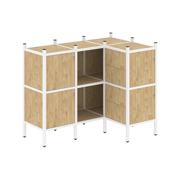 Loft Угловой внутренний стеллаж наборный VR.L-28 Тиквуд светлый/Белый металл 1278*862*1047 - Вид 1