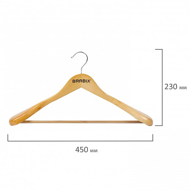 Вешалка-плечики, размер 48-50, деревянная, анатомическая, перекладина, цвет сосна, BRABIX "Люкс", 601163 - Вид 3