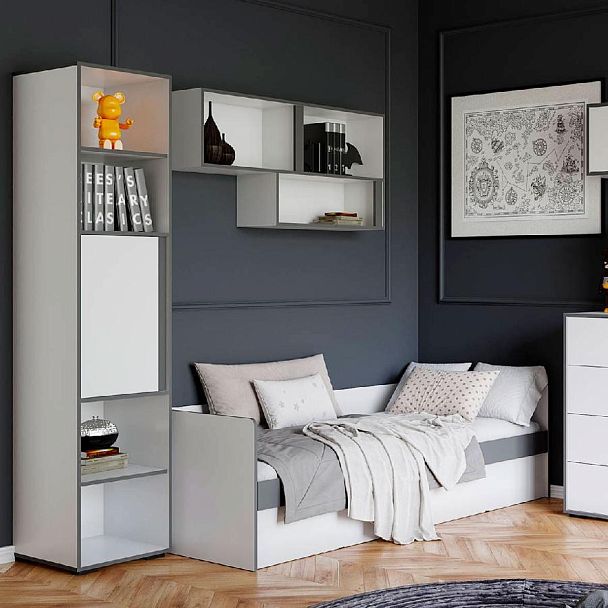 Спальня Асцелла Полка навесная открытая белый/графит серый - Вид 2