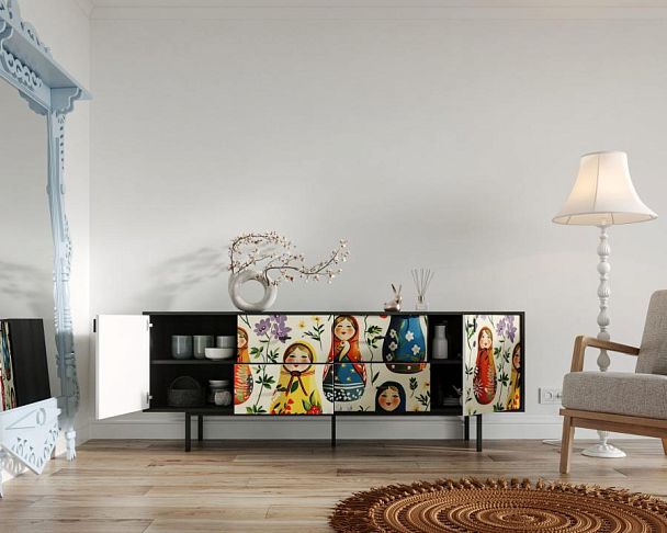 Комод две дверки и четыре ящика Emerson Матрешки арт EM19/Art04 - Вид 2