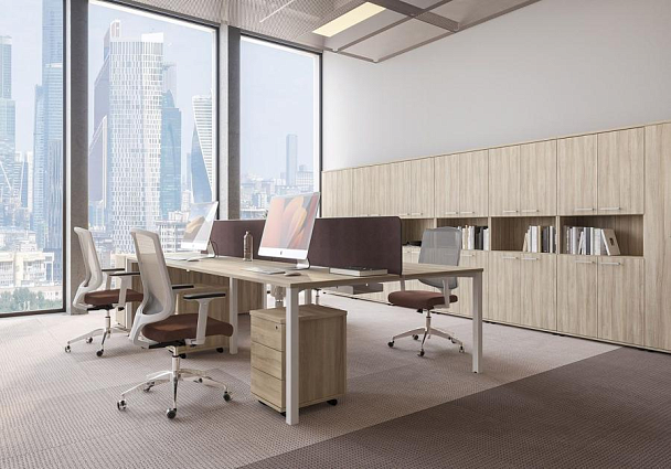 Стол письменный на металлокаркасе, столешница с заглушкой Space+ А1 БГ 002 БП белый премиум / белый гладкий - Вид 2