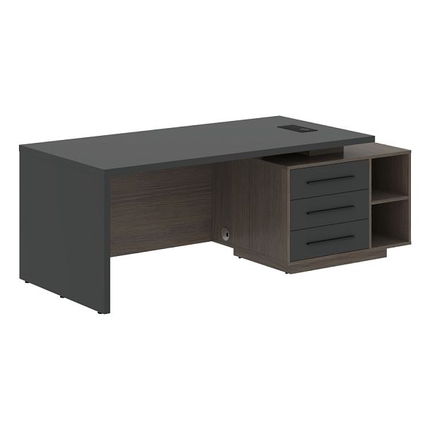 Стол руководителя с тумбой VCT 2190(R) Яшма черный/Черный матовый/Дуб Сильвер 2100х900х750 VELION - Вид 1