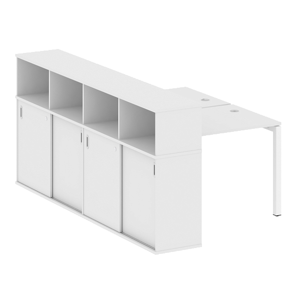 Metal System Quattro Р. ст. с шкафом-купе на П-образном м/к 50БП.РС-СШК-4.1 Т Белый/Белый металл 1410*2332*1098 - Вид 1