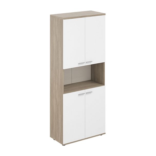 Шкаф высокий Sigma с нишей 800х400х1955, 4-х дв, з.ст HDF / корпус: дуб темный; фасады: белый - Вид 1