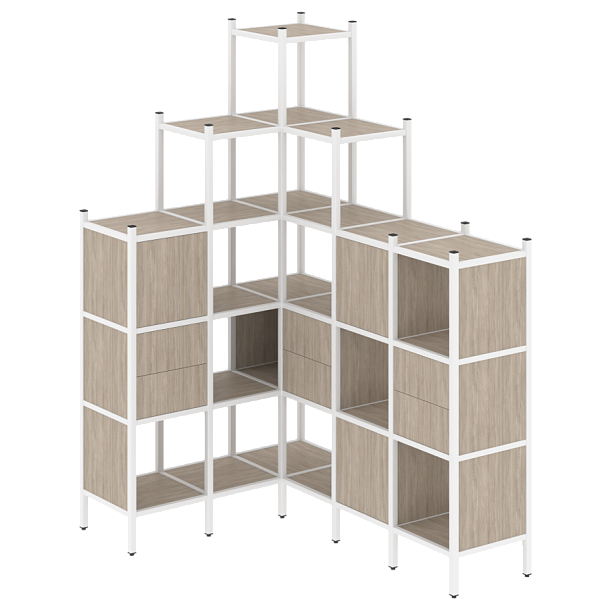 Loft Угловой внутренний стеллаж наборный VR.L-43 Дуб аттик/Белый металл 1278*1694*2280 - Вид 1