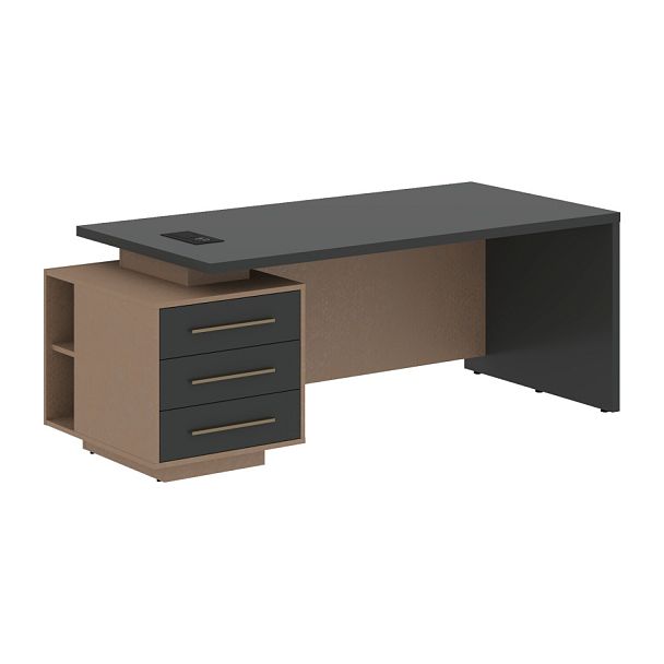 Стол руководителя с тумбой VCT 2090(L) Яшма черный/Бронза браш/Кобра 2000х900х750 VELION - Вид 1