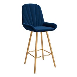 Стул ЮККИ Основание №5 Барный конус Золотое Велюр тип 2 Синий - Фото предпросмотра