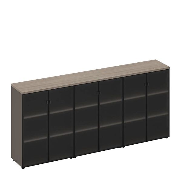 Шкаф для документов средний со стеклянными дверями (стенка из 3 шкафов) U.RUS РС 311 ДЧ/ЛС дуб виченца/лава серая - Вид 1