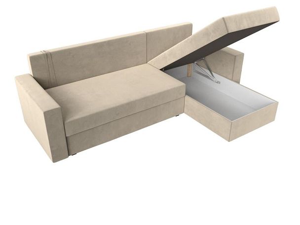 Угловой диван Траумберг Лайт правый (полностью микровельвет бежевый) - Вид 7