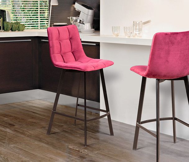 Стул барный UNO, бархат красный 16 new / чёрный профиль - Вид 8