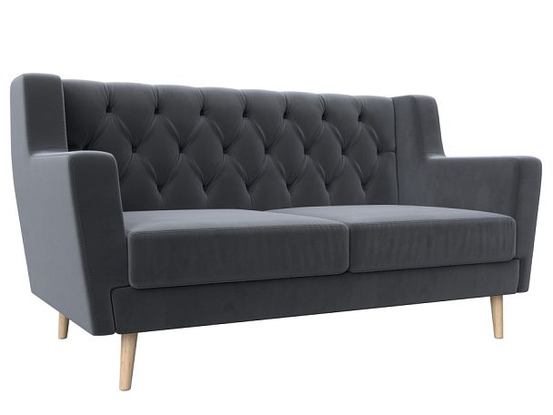 Прямой диван Брайтон 2 Люкс (полностью велюр серый) - Вид 1