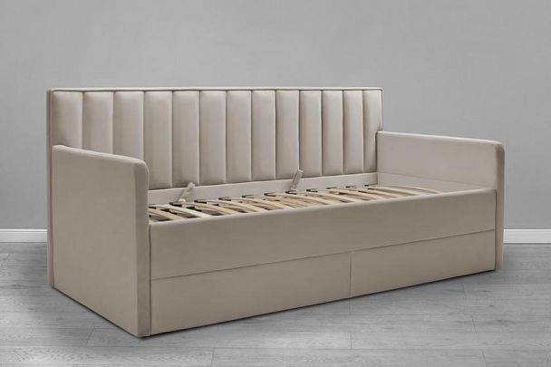Кровать «Порше» с 2-мя боковинами и доп. спальным местом, светло-бежевая - Вид 1