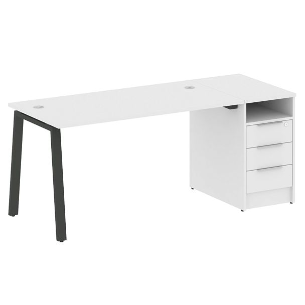 Metal System Р. ст. с тумбой на А-образном м/к БА.РС-СТП-1.3 Белый/Антрацит металл 1812*720*750 - Вид 1