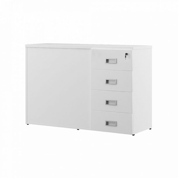 Тумба приставная/опорная правая Tess Wood 123x40x75 белый - Вид 1