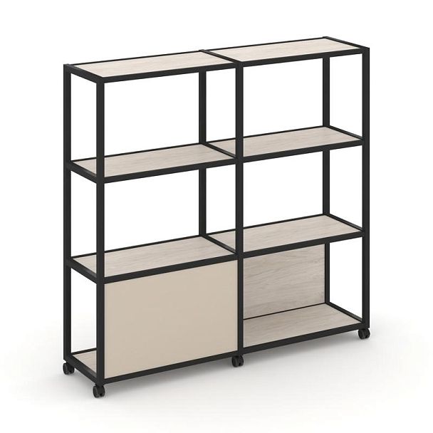 Shelf Mobile Стеллаж 4 уровня 2 секции VR.LT-STK-413.12 Денвер Светлый/Металл Черный/W-04 2370*400*1523 - Вид 1