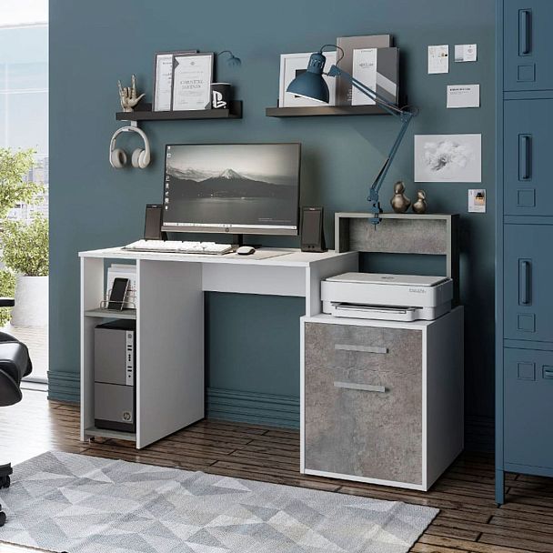 Стол компьютерный "Лайф" Белый/Метрополитан грей - Вид 4