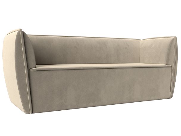 Прямой диван Бергамо 3-х местный (полностью микровельвет бежевый) - Вид 1