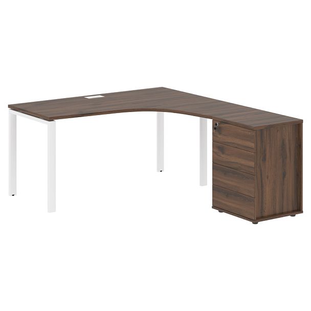 Стол эргономичный с тумбой EUCET 1518(R) Дуб Денвер тёмный/Белый 1560х1880х750 EDIS - Вид 1