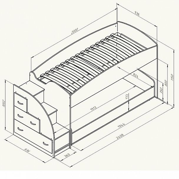 Кровать-чердак "Дюймовочка-4.2" дуб/оранжевый - Вид 4