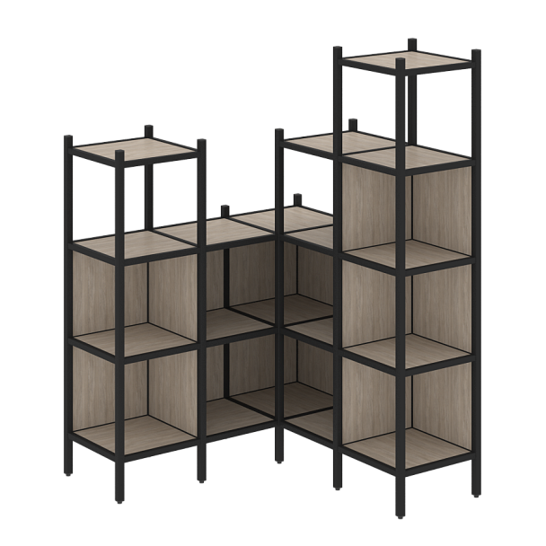 Loft Угловой внутренний стеллаж наборный VR.L-39 Дуб аттик/Чёрный металл 1278*1278*1869 - Вид 1