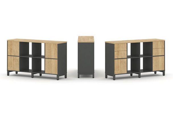 Style Project Набор стеллажа 1 сторон., 2 яр. SN.NS-241 Антрацит/Тиквуд Светлый/Металл Антрацит 1488 - Вид 1