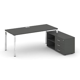 Style Project Direct Lux Стол письменный с греденцией правой M-SN-6P.SRG-023.M(R) Антрацит/Нержавеющая Сталь/Хром 1380*800*750 - Фото предпросмотра