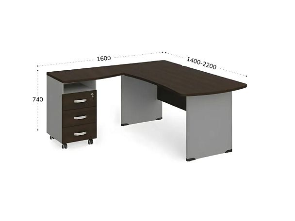 БЕРЛИН / BERLIN Угловое рабочее место левое 1400х1600х740 Венге/Серый - Вид 2