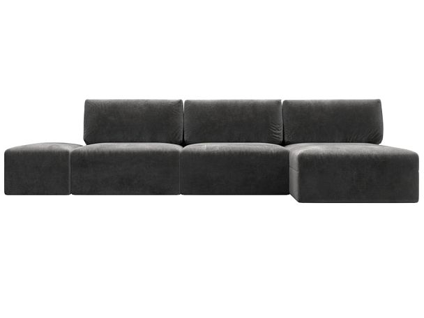 Диван угловой модульный с пуфом Лига-060 НПБ Лонг угол универсальный Велюр серый - Вид 1