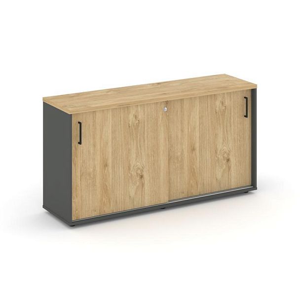 Стайл Проджект Тумба опорная/приставная SN.TOP-141 Антрацит/Тиквуд Светлый/Черный Ручки 1232*400*750 - Вид 1