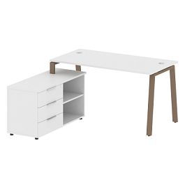 Metal System Р. ст. с тумбой на А-образном м/к БА.РС-СТС-2.3 (L) Белый/Мокко металл 1500*1520*750 - Фото предпросмотра