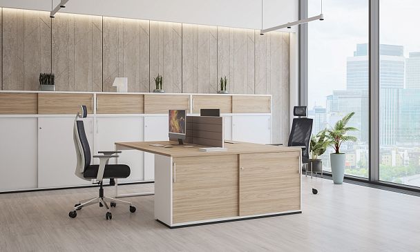 Рабочая станция Allegro 1400х1438х750  / профиль О-образный: 70х20 антрацит; столешница с вырезом: акация равелло - Вид 5