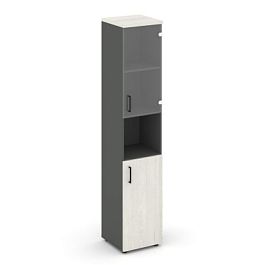 Style Project Шкаф высокий узкий SN.STU.E-105(R) Антрацит/Дуб Наварра/Прозрачный/Черный Ручки 400*40 - Фото предпросмотра