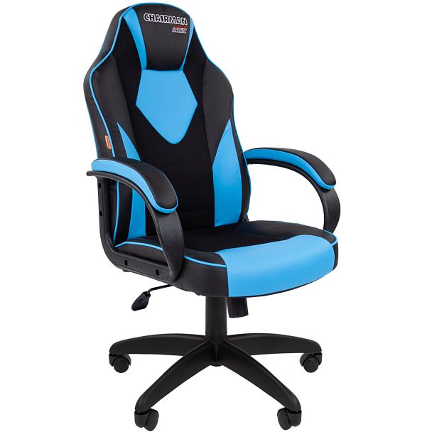 Кресло CHAIRMAN GAME 17, экокожа, черный/голубой - Вид 1